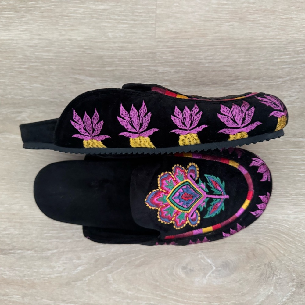 FARM Rio Black Mules with Pink and Yellow Accents - Picture 2 of 4